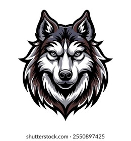 Cara de dibujos animados de un husky. Una Plantilla para el diseño de juegos, logotipo, ropa y recuerdos. Ilustración vectorial. Aislado en un fondo blanco. 