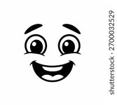 Cartoon Face Icon with Happy Expression Black and White Vector