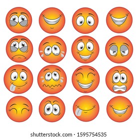 Cartoon face icon. Illustrations of faces such as smiling, crying and others. Chat messenger cartoon emotes.