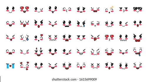 cartoon face icon set design, Kawaii expression cute character funny and emoticon theme Vector illustration