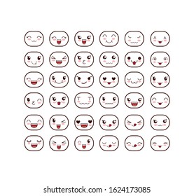 cartoon face icon set design, Kawaii expression cute character funny and emoticon theme Vector illustration