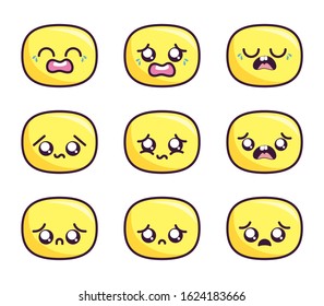 cartoon face icon set design, Kawaii expression cute character funny and emoticon theme Vector illustration