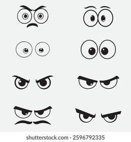 Cartoon Face icon Silhouettes with Various Eye Expressions