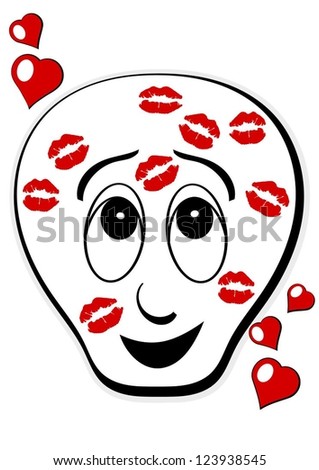 cartoon face with kiss marks