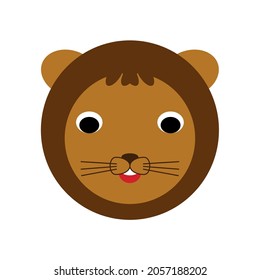 Cartoon face of a lion. Flat design. Symmetrical.