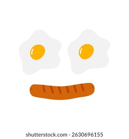 Cartoon face made of fried eggs and sausage Breakfast Doodle illustration Motivation morning design