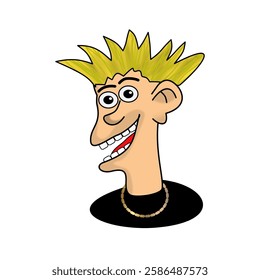 Cartoon face of a man with blond (yellow) hairs in spike