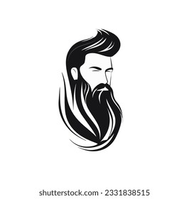 Cartoon face of a man with a lush beard. Vector illustration