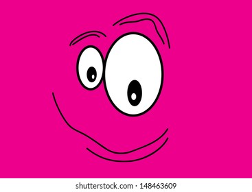 A Cartoon Face on a Pink Background. Vector
