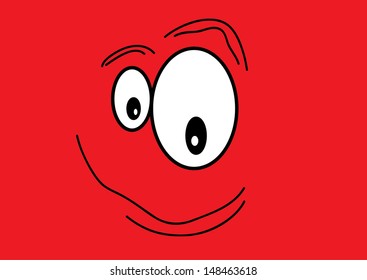 A Cartoon Face on a Red Background. Vector