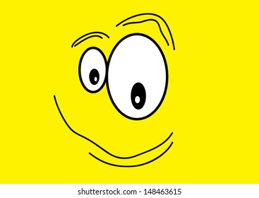 A Cartoon Face on a Yellow Background. Vector