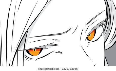 Cartoon face with orange eyes. Vector illustration for anime and manga in japanese style