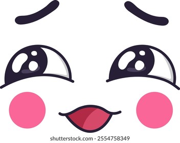 Cartoon face with pink cheeks. Slanted eyebrows. And big. Expressive eyes welling up with tears while a wide. Smiling mouth expresses happiness and joy. Creating a funny and contradictory expression