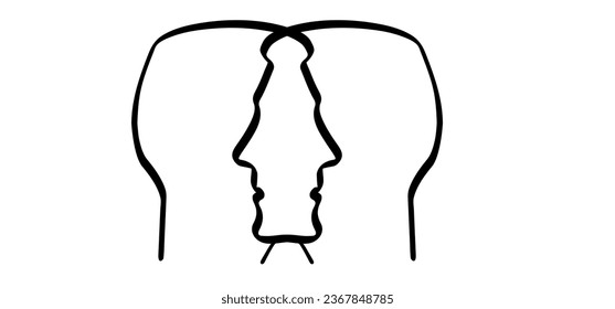 Cartoon face profile line pattern, two owerlap outline silhouette heads. Relationships, interpersonal communication, therapy abstract. People face icon or sign. Human heads symbol.
