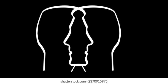 Cartoon face profile line pattern, two owerlap outline silhouette heads. Relationships, interpersonal communication, therapy abstract. People face icon or sign. Human heads symbol.