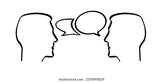 Cartoon face profile talk icon. Conversation speech Icon silhouette heads. Head in Profile speak, communication pictogram. People face are talking icon or sign. Assistance vector icon. Voice sign.