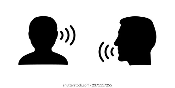 Cartoon face profile talk icon. Conversation speech icon silhouette heads. Head in Profile speak and listen, communication pictogram. People face are talking or to hear icon or sign. Vector voice sign