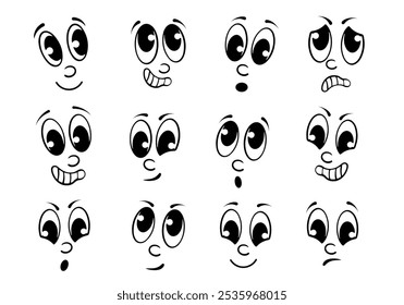 cartoon face, set of cute cartoon faces emoticons, vector illustration