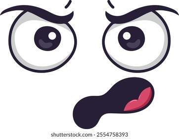 Cartoon face showing disgust with raised eyebrows and mouth expresses a negative emotion, creating a funny and expressive character suitable for various design projects