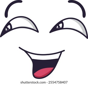 Cartoon face showing an expression of extreme happiness, laughing with eyes closed and mouth wide open, creating a joyful and amusing visual