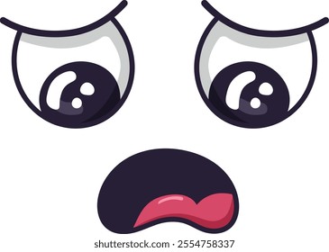 Cartoon face showing a sad expression with crying eyes and tongue out, creating a funny and expressive character for various design projects