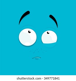 Cartoon face with a thoughtful expression on a blue background.