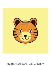 A cartoon face of a tiger vector art illustration 