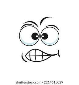 Cartoon face vector embarrassment or discomfiture emoji with goggle eyes and open toothy mouth. Oops funny facial expression, stress feelings. Comic emotion, clumsiness isolated character