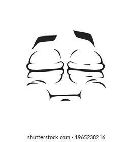 Cartoon face vector icon, emoji with puff out cheeks and closed eyes. Facial expression, funny feelings sleeping or keep silence isolated on white background