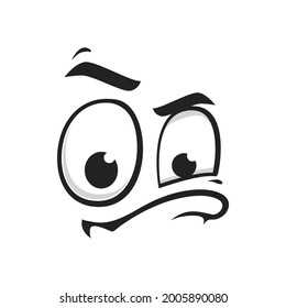 Cartoon face vector icon, suspecting emoji with squinted eyes and closed mouth with thick lip. Facial expression, suspect funny feelings isolated on white background