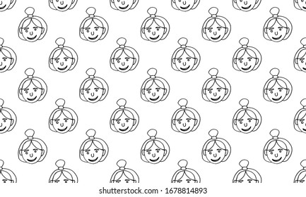 cartoon face vector people. Hand drawn line art illustration. Human emotions doodle seamless pattern