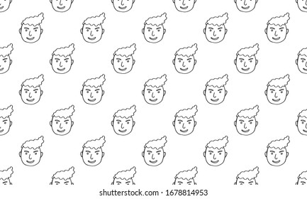 cartoon face vector people. Hand drawn line art illustration. Human emotions doodle seamless pattern