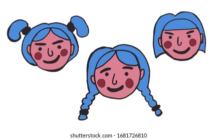 caricatura de personas vectoriales. Ilustración coloreada con líneas dibujadas a mano. Conjunto de doodles de emociones humanas
