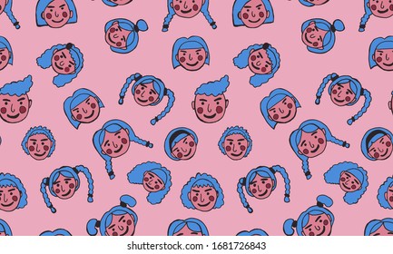 cartoon face vector people. Hand drawn line art colored illustration. Human emotions doodle set