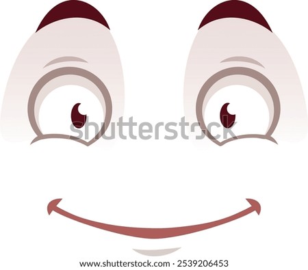 Cartoon face with wide opened eyes and a big smile showing excitement and happiness. Perfect for projects related to emotions