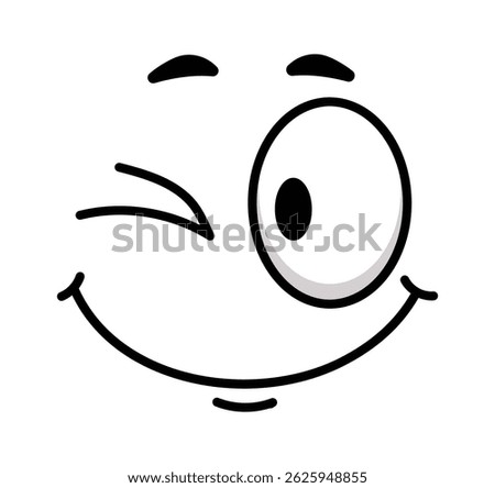 Cartoon face winking and smiling, radiating positive emotions like happiness, joy, and approval, creating a cheerful and playful vibe perfect for various fun contexts
