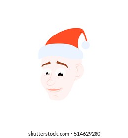 Cartoon face Young Santa Claus emotions in Christmas hat