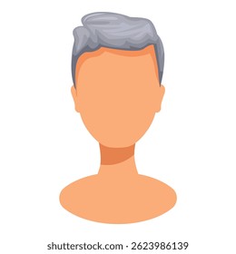 Cartoon faceless man with gray hair having blank expression on white background