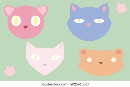 Cartoon faces of cats of different breeds