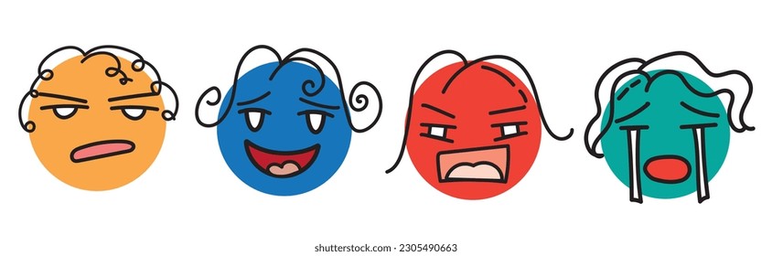 Cartoon faces character expression design. Hand drawn illustration vector.