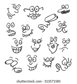 cartoon faces collection in different expressions. vector icon illustration.