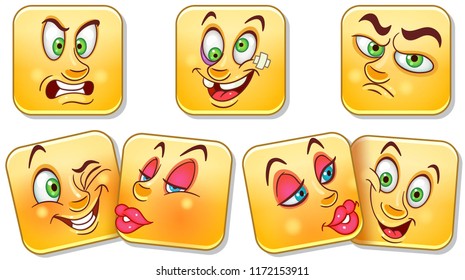 Cartoon Faces Collection Emoticons Emoji Design Stock Vector