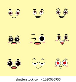 Cartoon faces cute with different expressions 