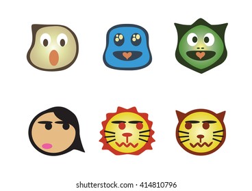 Cartoon faces with difference emotions. Vector faces icons