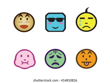 Cartoon faces with difference emotions. Vector faces icons