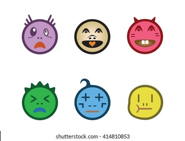 Cartoon faces with difference emotions. Vector faces icons