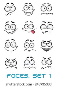 Cartoon faces with different emotions as  happiness, joyful, comics, surprise, sad and fun