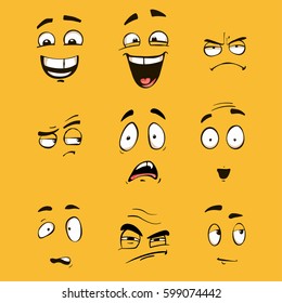 Cartoon Faces Different Expressions Featuring Eyes Stock Vector ...