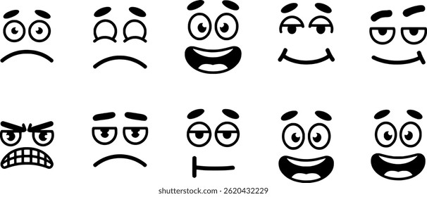 Cartoon faces with different expressions vector set illustration funny emoticons