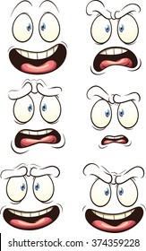 Cartoon faces with different expressions. Vector clip art illustration with simple gradients. Each face on a separate layer.